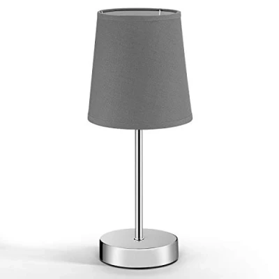 Imagen de Monzana Lámpara de Mesita Noche Dormitorio Escritorio Luz Nocturna E14 Pantalla Tela Gris Altura 32cm