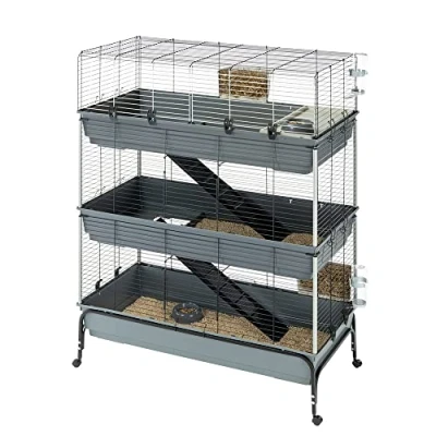 Imagen de Ferplast Jaula Conejos RABBIT 120 TRIS Amplio Espacio en Tres Niveles, Escaleras Fácil Limpieza, Soporte y Accesorios Incluidos 118 x 58 h 166 cm