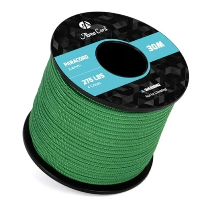 Imagen de Abma Cord 30M Paracord 275 Cuerda de Nylon 2,4 mm Paracaídas 4 Hebras para Exteriores Supervivencia Todo Uso MAX. 125kg (275lbs) Verde Esmeralda