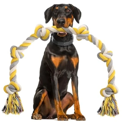 Imagen de XXL 6 Nudos Juguete de Cuerda para Perros Ideal Grandes y Masticadores Agresivos 100cm Muy Fuerte Casi Indestructible Tug Algodón