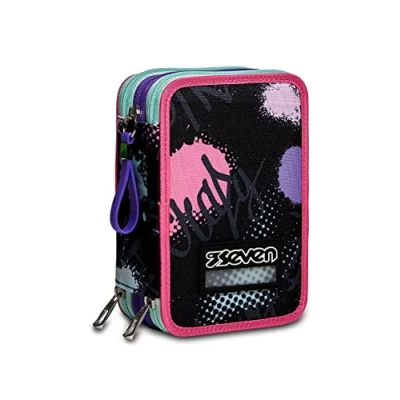 Imagen de Seven Estuche para bolígrafos, Caja artículos de papelería, rotuladores y más, niños niñas adolescentes, 3 compartimentos, XXL NIÑA