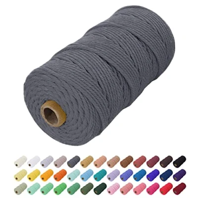 Imagen de Uiopa Hilo Macrame 2mm x 200m, Cuerda de Algodon Natural Cordel, Manualidades para DIY Pared, Cortina, Colgar Plantas, Decoracion Dormitorio (Gris)
