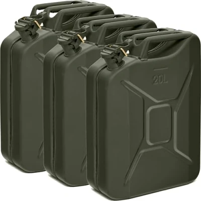 Imagen de BW® Bidón de combustible metal para gasolina, 3 x 20 litros, color verde bronce, RAL 6031 F9, certificado TÜV y autorización UN, fabricado en Europa