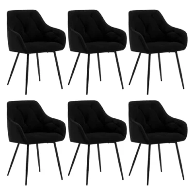 Imagen de WOLTU 6X Sillas de Comedor Cocina con Respaldo y Apoyobrazos Salon Moderno Patas Metálicas para Dormitorio Oficina, Terciopelo, Negro, EZS02sz 6