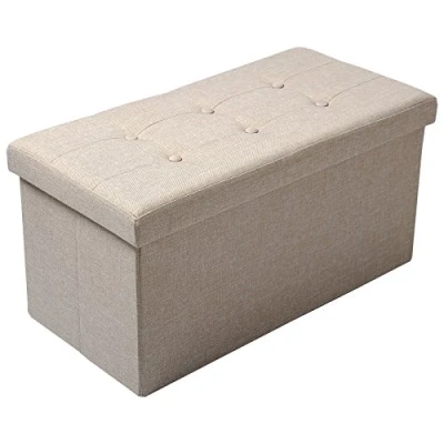 Imagen de WOLTU Puff Baúl Plegable Rectángulo Taburete para Almacenamiento Otomanos de Lino Caja Almacenaje con Tapa Reposapiés Sofá 76x37,5x38 cm Beige SH32cm
