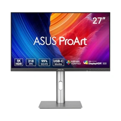 Imagen de ASUS Monitor Profesional ProArt Display 5K PA27JCV de 27 Pulgadas, IPS, 5 K (5120 x 2880), 99 purcent DCI P3, LuxPixel AGLR,Calman Verified,USB C PD 96 W, HDR 500,KVM, Ergonómico