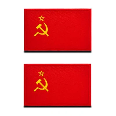 Imagen de 2 Pcs Bandera de Unión Soviética USSR Parche Gancho y Lazo Bordado Nacional Emblema para el Ropa Abrigo Mochila Gorras Viajes Hombro Ciclista Táctico Militar