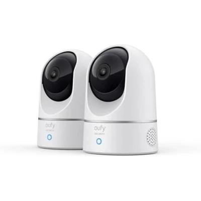 Imagen de eufy Security IndoorCam Camara vigilancia WiFi Interior, 2 Pack, 2K Pan &amp; Tilt, Reconocimiento de Personas, con Asistente Voz
