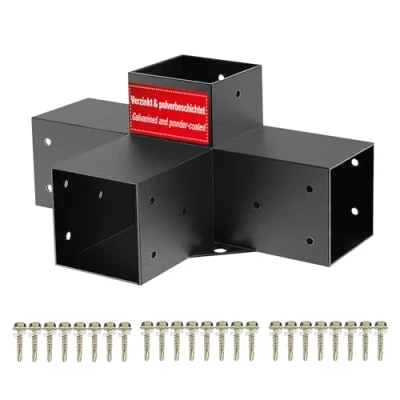 Imagen de SOTECH Conector central 90 x mm (conector de 4 vías) cuadrado acero galvanizado y recubierto polvo negro para máxima protección contra la corrosión