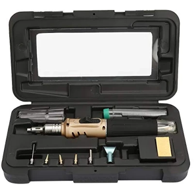 Imagen de Kit de Soldador butano, Juego 10 Inalámbrico Butano Soldadura Pluma Herramienta para soldadura, termorretráctil, Joyería, artesanía y pasatiempos, Máx. 1300 ℃(dorado)