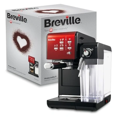 Imagen de Breville Máquina de café y espresso PrimaLatte II Bomba italiana con 19 bar apta para en polvo o monodosis Espumador leche automático integrado Negro / rojo VFC109X 01