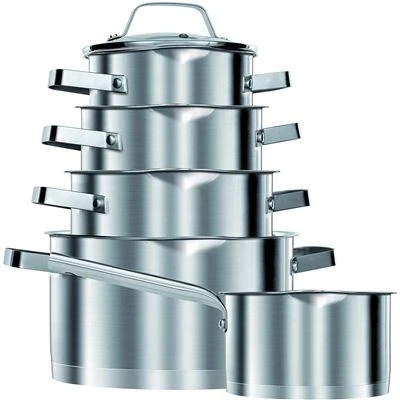 Imagen de Smile MGK11 Batería de Cocina Inducción 10 piezas Acero Inoxidable 4 ollas, 1 cazo, 5 tapas cristal, apta para todo tipo cocinas, libre PFOA