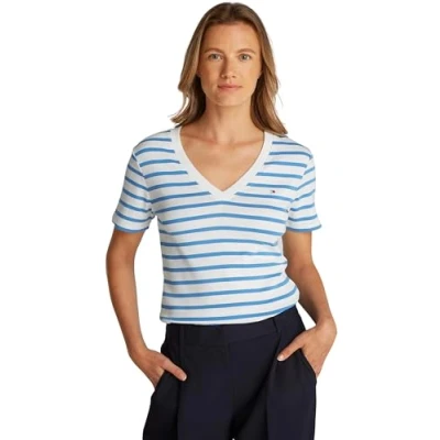 Imagen de Tommy Hilfiger NEW SLIM CODY Camiseta básica, Mujer, Talla: XXS, Ecru/ blue spell