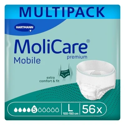 Imagen de Molicare Mobile 5 Gotas Talla L, Ropa Interior Absorbente para Mujeres y Hombres con Incontinencia Moderada, Protección Contra Fugas, Respetuosa la Piel, Mejor Ajuste Corporal, 56 uds
