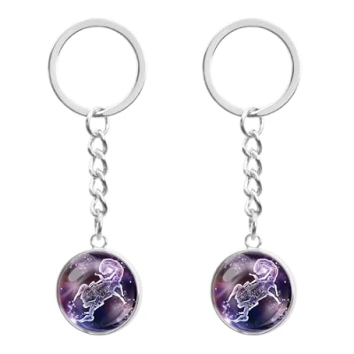 Imagen de LT Easiyl 2 llaveros de luz nocturna del zodiaco con 12 constelaciones, llavero luminoso, nocturna, esfera vidrio constelación para hombres y mujeres, Escorpio,