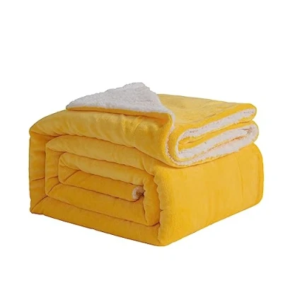 Imagen de Good Nite Manta Reversible de Forro Polar Sherpa 130 x 150 cm, poliéster esponjosa, Suave y cálida, para la Vida en el hogar Viajes (Amarillo, Individual)