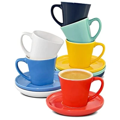 Imagen de Cosumy Juego de 6 Tazas Cafe Espresso Multicolor Con Platos Ceramica Apto para Lavavajillas &amp; Microondas 70ml