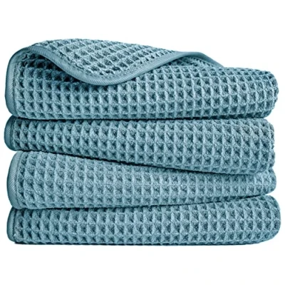 Imagen de Polyte Toalla de Manos Microfibra superabsorbente antipelusa Secado rápido Punto gofrado Verde 40 x 76 cm Pack 4