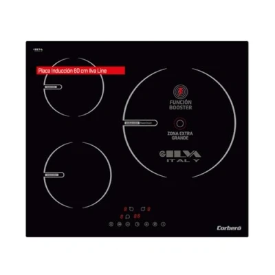Imagen de Corberó Encimera de Inducción CCIG9322 3 Zonas Potencia 6000W Touch Control 1 Booster Zona Grande 30cm Placa con Temporizador 99 Min Desconexión y Bloqueo Seguridad Negro, Vidrio