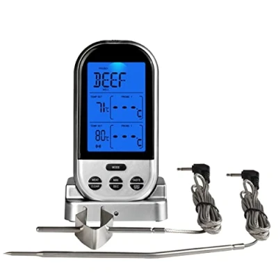 Imagen de Jayron Termómetro Digital Inalámbrico para Carne,Temporizador de Cocina con Sondas Dobles,Termómetro Ahumador Carne,Horno,Parrilla,Barbacoa