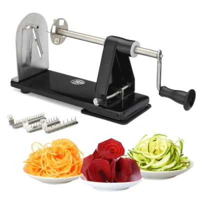 Imagen de Espiralizador de Verduras Acero ICO 4 Cuchillas, Cortador Rizadas con 3 Cuchillas Intercambiables Inoxidable y 1 Incorporada Tecnología Antideslizante, Negro