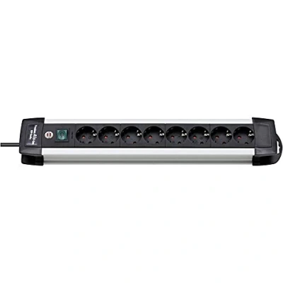 Imagen de Brennenstuhl Premium Alu Line regleta enchufes con 8 tomas de corriente (cable 3m, interruptor iluminado, Made in Germany) plateado/negro