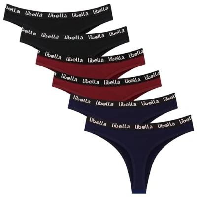 Imagen de Libella Mujer Tanga de algodón Simple y Confortable Thong Tangas Bragas para Mujer,Pack 6,3207 Multicolor Set 1 M