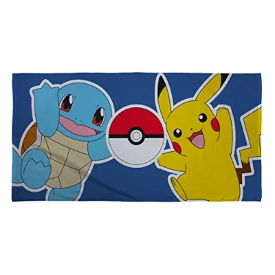 Imagen de Character World Toalla Oficial de Pokémon para niños, sensación súper Suave, diseño Tierra Pikachu Squirtle hogar, el baño, la Playa y Piscina Talla única 70 cm x 140
