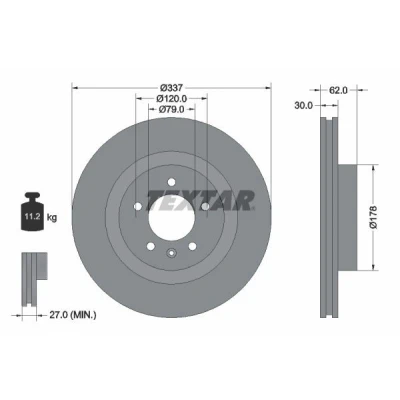 Imagen de TEXTAR 92134603 Disco de freno 337 30 05/06 120 ventilación interna revestido sin perno sujeción rueda, buje rueda