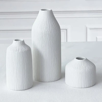 Imagen de Kate Aspen Jarrones de cerámica Blancos Bohemios (Juego 3) Jarrón Flores Bohemio para Hierba Las Pampas, eucalipto, secas y Plantas decoración Estante, Manto,