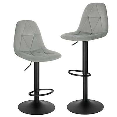 Imagen de Lestarain Juego de 2 Taburetes Bar, Bistro con Respaldo, Cocina Altura Ajustable Entre 60 y 81 cm, Terciopelo Giratorio 360, Gris Claro, LBAI64002