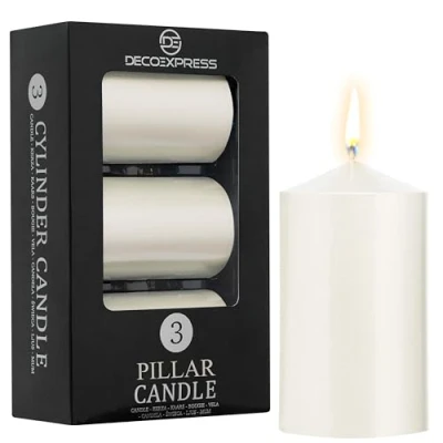 Imagen de DECO EXPRESS Velas Larga Duracion, Decorativas Pack de 3 Velas, Combustión 30 Horas Sin Aroma (Blanco Metalizado Paquete 3)