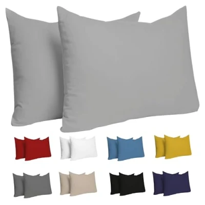 Imagen de Dreamzie Fundas de Almohada (Juego 2) Gris para Las Almohadas 40 x 60 cm 100% Algodon Jersey Funda Cojin Cama Protector