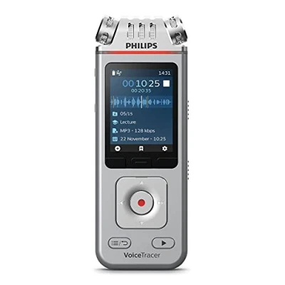 Imagen de Grabadora de voz Philips VoiceTracer DVT4110, 8 GB, 3 micrófonos HF, USB C, Control por App, MP3, PCM, Gris