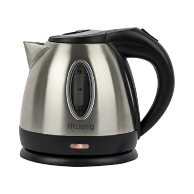 Imagen de H.Koenig Hervidor de agua eléctrico BO12 1,2L Acero inoxidable práctico compacto 1630 W, vaso graduado con nivel visible, ebullición calentamiento rápido, lavable, indicador luminoso, base 360