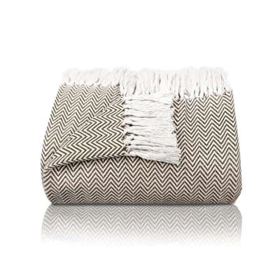 Imagen de Gräfenstayn Colcha Premium con Flecos 100% algodón 220 x 240 cm XXL Manta de Verano patrón Espiga como Cama, sofá, sofá (Marrón)