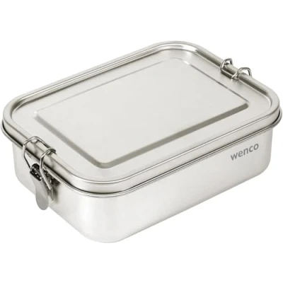 Imagen de Wenco fiambrera de acero inoxidable prémium con 2 compartimentos, 850 ml, impermeable, apta para lavavajillas, incluye anillo silicona repuesto, 18,5 x 14 5,5 cm, color plateado