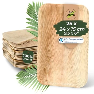 Imagen de BIOZOYG 25x platos de hoja palma 25x15 cm Vajilla desechable y compostable fiesta sostenible