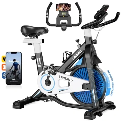 Imagen de LABGREY Bicicleta Indoor Ejercicio Gym Casa Fitness Bikes Volante 15 KG, Resistencia Ajustable con Pantalla LCD y Monitor de Frecuencia Cardíaca (Negro)