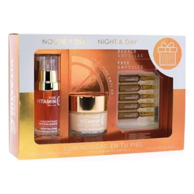 Imagen de Noche y Día, Pack Regalo Vitamina C, Crema Hidratante Facial 60ml, Serum 30ml, 5 Ampollas 2ml, Tratamiento Antioxidante e Iluminador, Máxima Hidratación, Anti edad, Luminosidad, Hombres Mujeres