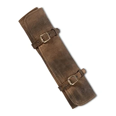 Imagen de Angus Stoke Sam Funda de piel para cuchillos cocinero (piel, tamaño grande), diseño bolsa, Marrón oscuro antiguo, Bolsillo