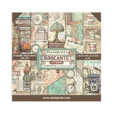 Imagen de Stamperia Scrapbook Paper Pad for Scrapbooks, Albums, Card Making, Bullet Journals, and More, Acid Free, Double Sided, Perfect Hobbies, Crafts, Gifting (Brocante Antiques) (20,3 x 20,3 cm)