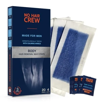 Imagen de NO HAIR CREW bandas de cera depilatoria, hecha para hombres (20 y 4 toallitas calmantes)