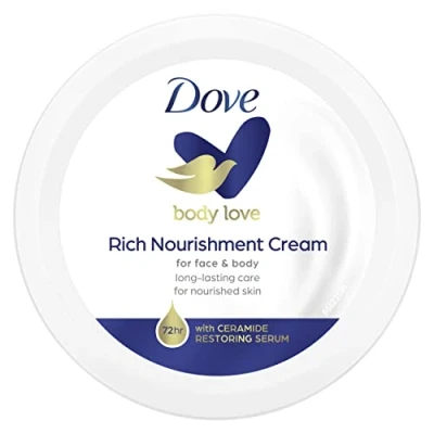 Imagen de Dove Crema Hidratante Corporal, Manos y Facial 3 en 1, Nutrición Intensa, Larga Duración 72 h con Sérum Restaura Ceramidas para Todo Tipo de Piel, 150 ml