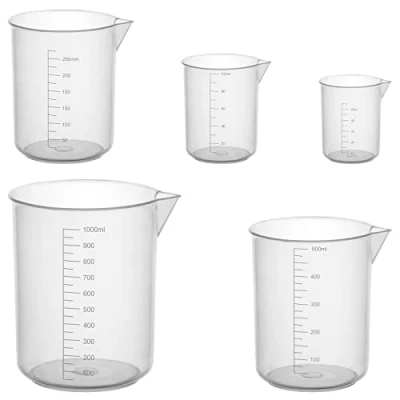 Imagen de stonylab Juego de Vasos Plástico, Vaso Graduado Plástico Clear con Pico Vertedor Medición Copa Líquido en 5 Tamaños, 50 ml/100 ml/250 ml/500 ml/1000 ml (1 L), Paquete Combinado