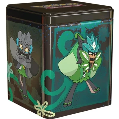 Imagen de Pokémon: Lata apilable Ogerpon de JCC Pokémon (3 Paquetes Mejora y 2 Hojas con Pegatinas)