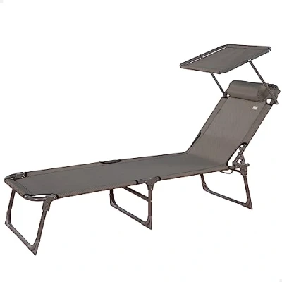 Imagen de AKTIVE Tumbona Plegable con Parasol Gris, Antivuelco, Reclinable 3 Posiciones, Material: Acero y textileno, Medidas: 193x53x30cm, Peso máx. soportado 110Kg, Tumbonas Plegables (62288)