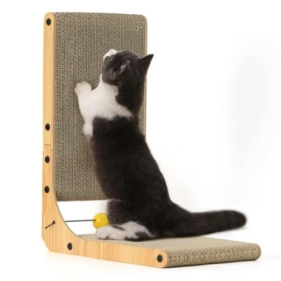Imagen de FUKUMARU Rascador para Gatos en Forma de L, 48 cm cartón con Juguete Bola Interior, Talla Mediana