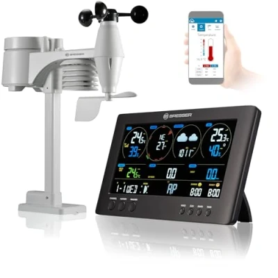 Imagen de Bresser Estación meteorológica radiocontrolada con sensor exterior, centro meteorológico WLAN 7 en 1 para medición de viento, humedad, temperatura, nivel radiación e intensidad la luz