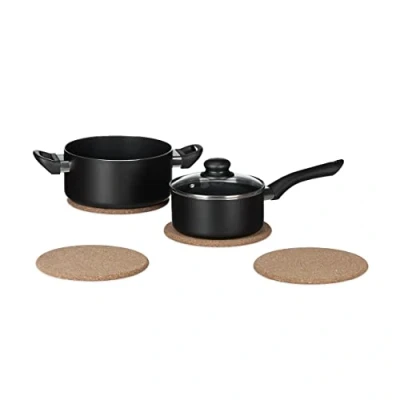 Imagen de relaxdays Set de 4 Posavasos, Salvamanteles para ollas y sartenes, Redondos, Resistentes al Calor, 19 cm Ø, Marrón, Corcho